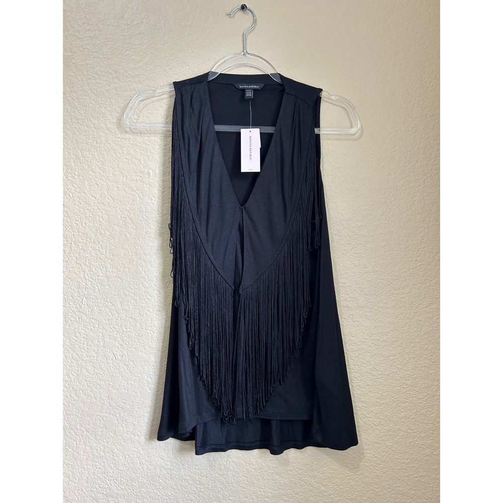 Banana Republic Black Fringe Sleeveless Top Petite XXS Cowgirl Country Rodeo pop